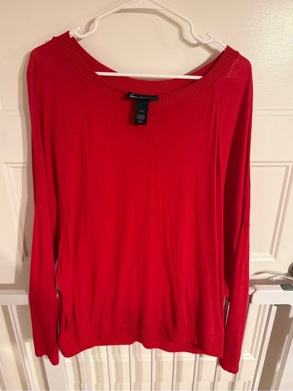 Lane Bryant Bright Red Long Sleeve Scoop Neck Top